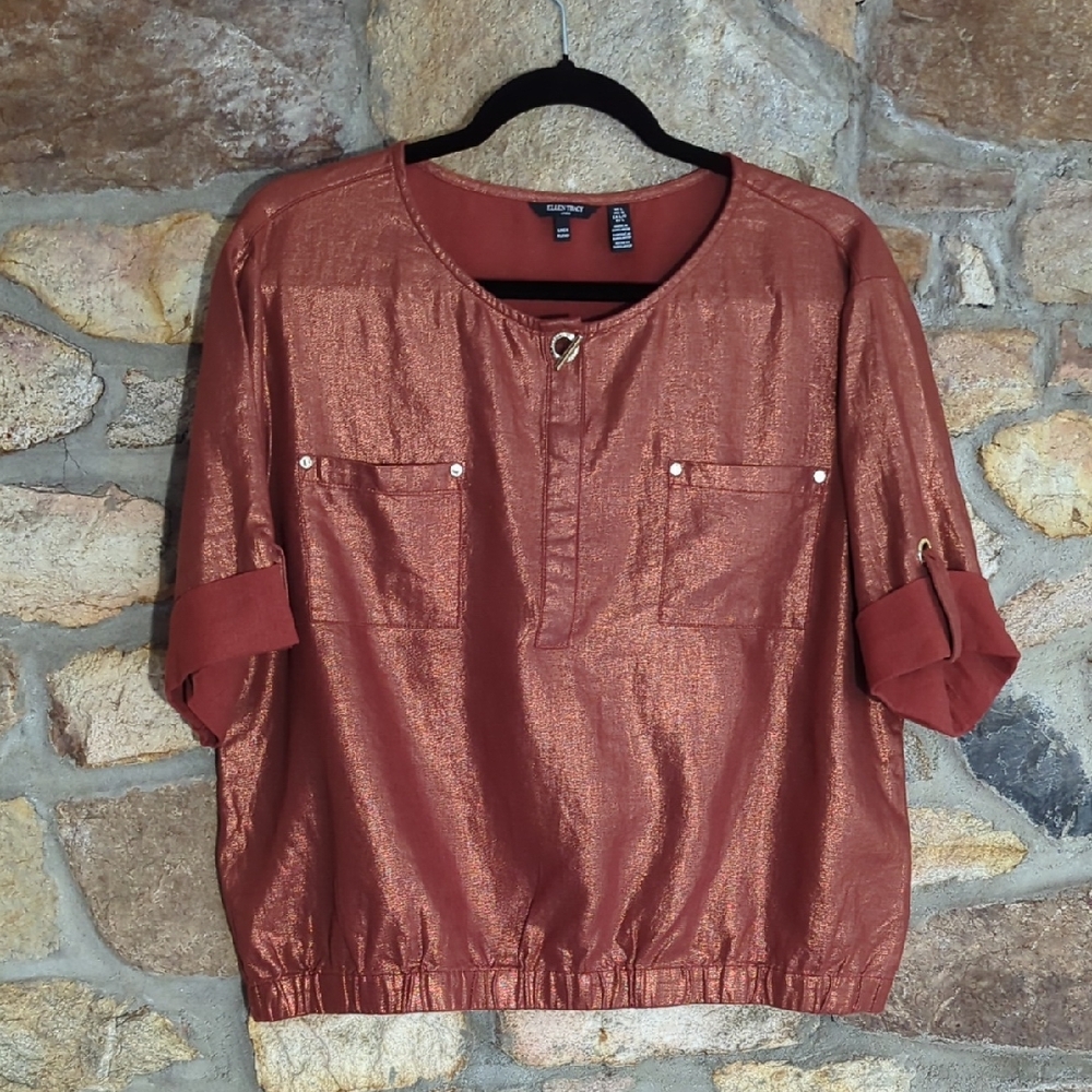 Ellen Tracy Burnt Orange Linen Blend Blouse